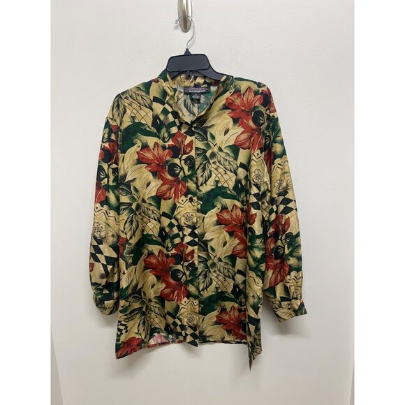 Vintage Laura Jayne 100% Silk Floral & Long Sleeve Button-Up Blouse Top M Multic - Picture 1 of 6